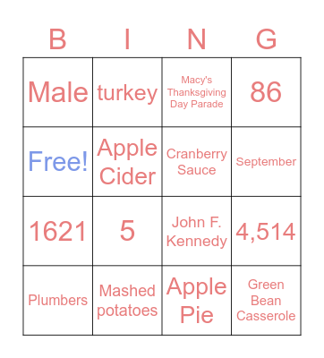 Thanksgiving-Themed Bingo Card