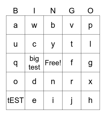 Testing Card Bingo Card