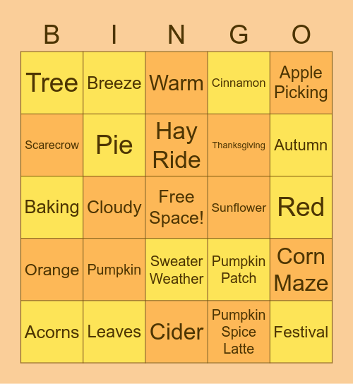 H-A-P-P-P-Y     F-A-L-L Bingo Card