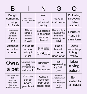STORMS Team Bingo Card