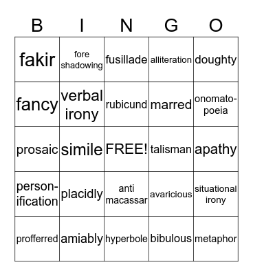 Vocabulary Review BINGO Card