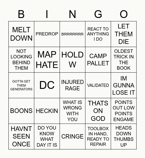 EHMER DBD BINGO Card