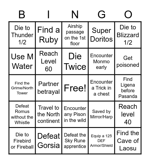 The 7th Saga (Randomizer) - Bingo Test #2 Bingo Card