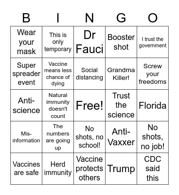 COVID Vaccine Mandate Lingo Bingo Card