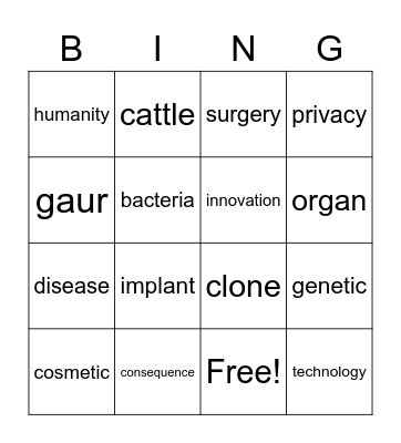 Week 11 Vocabulary Bingo Card