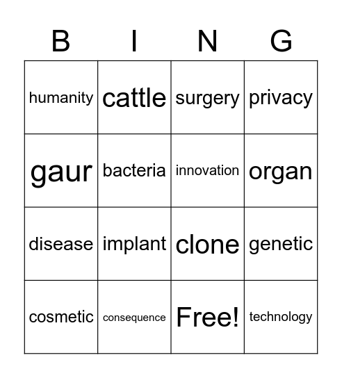 Week 11 Vocabulary Bingo Card