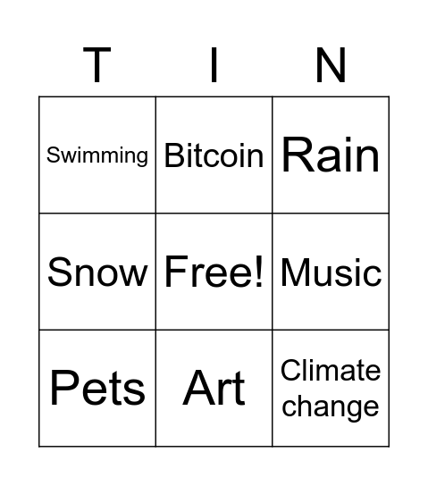 Sample Bingo Card