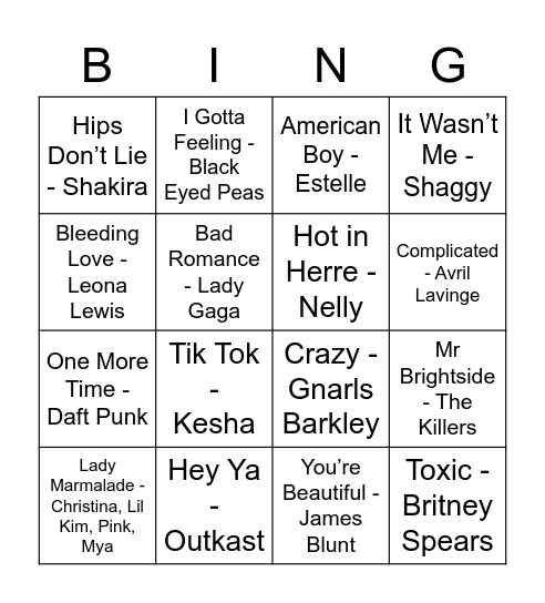 2000's Bingo Card