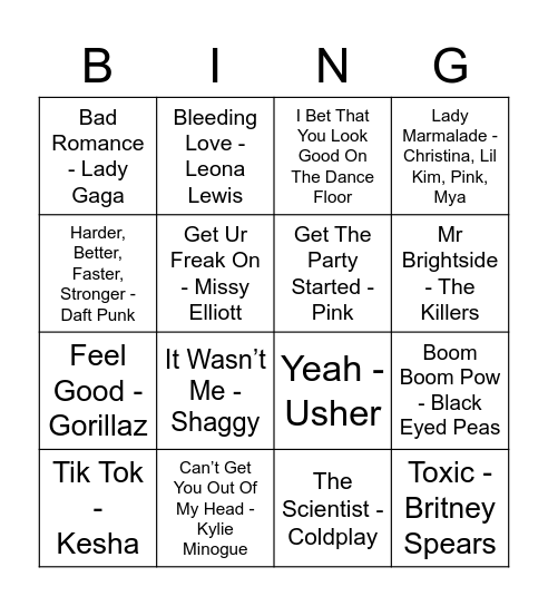 2000's Bingo Card