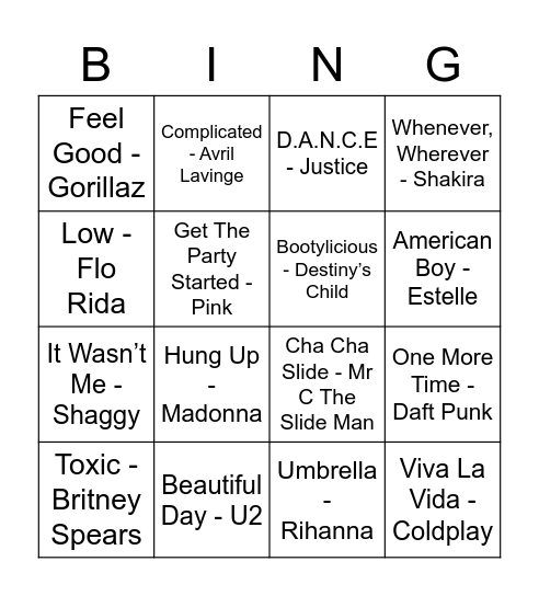 2000's Bingo Card