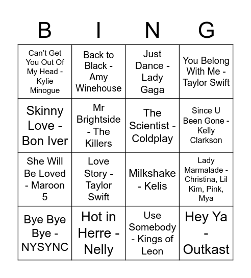 2000's Bingo Card