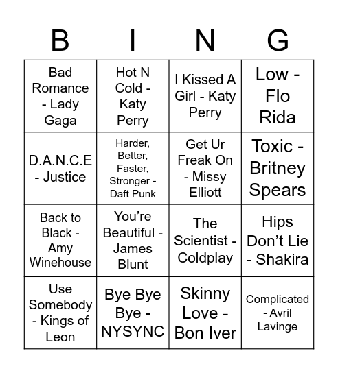 2000's Bing Bingo Card