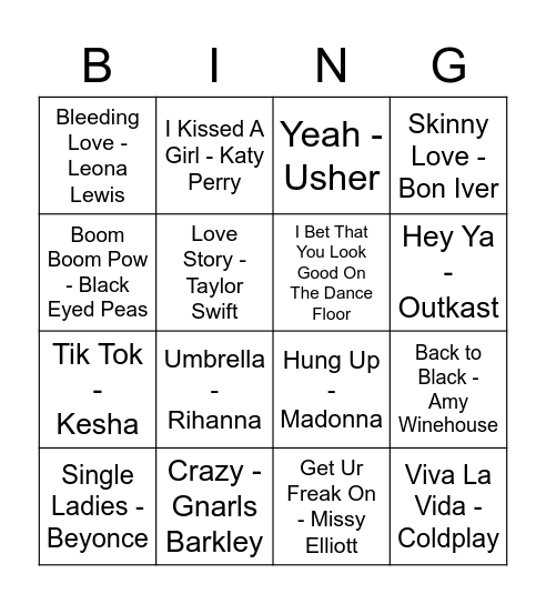 2000's Bingo Card