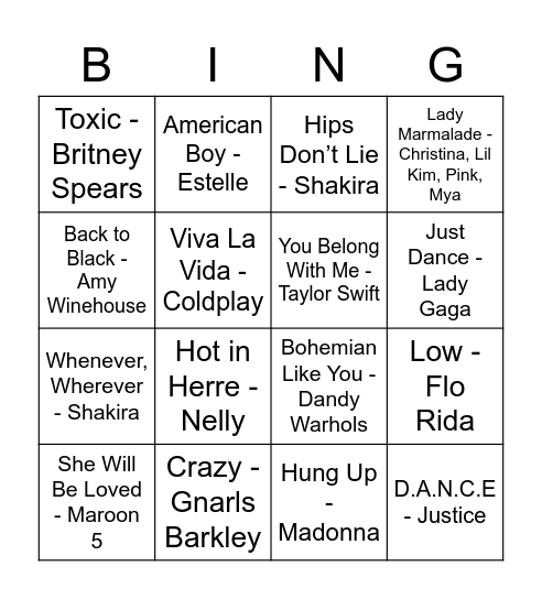 2000's Bingo Card
