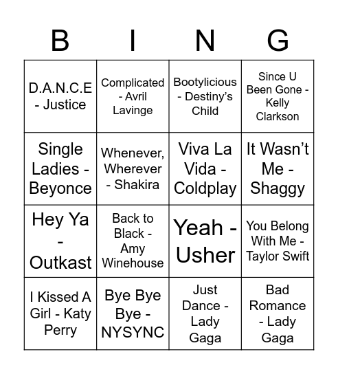 2000's Bingo Card