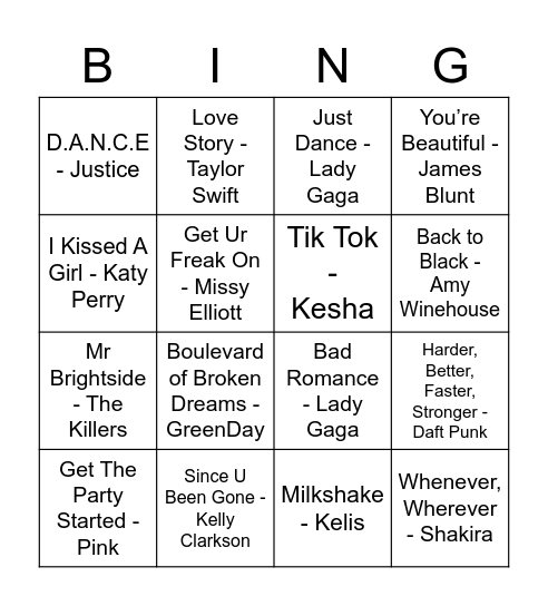 2000's Bingo Card