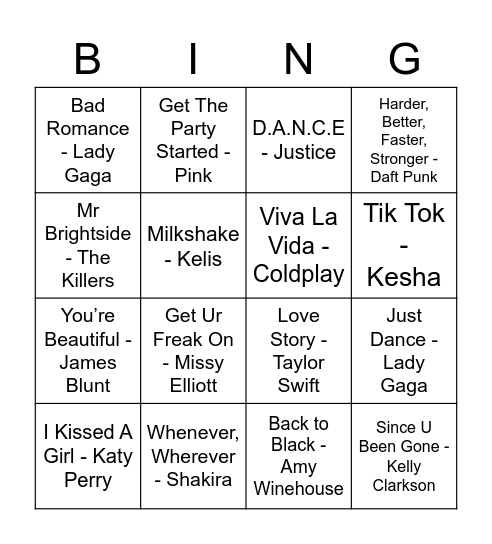 2000's Bingo Card