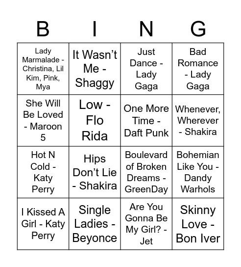 2000's Bingo Card