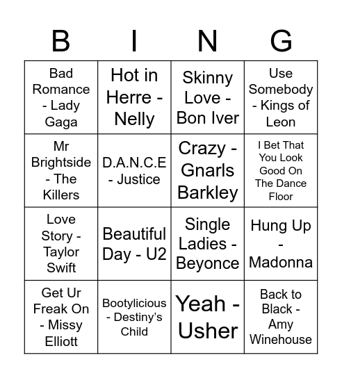2000's Bingo Card