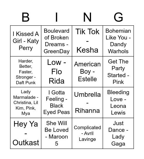 2000's Bingo Card