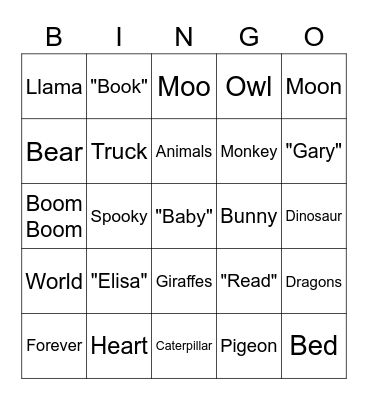 Baby Book Bingo Card