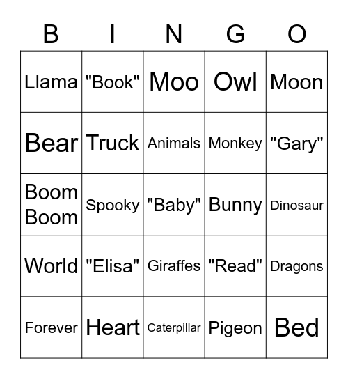Baby Book Bingo Card