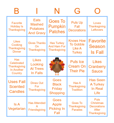 Fall Themed Bingo Card