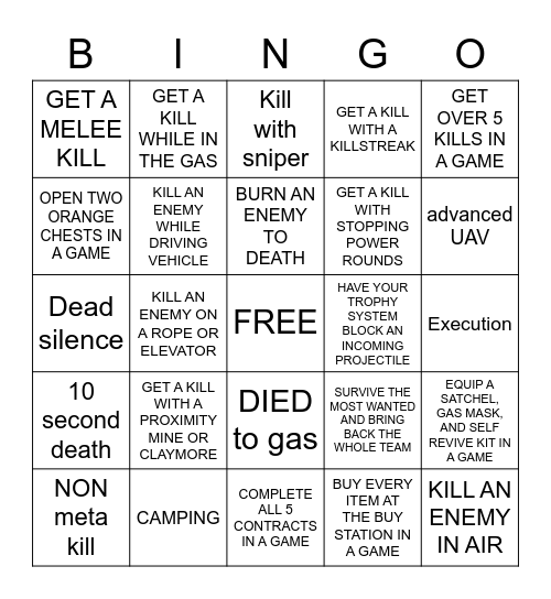 WARZONE BINGO Card