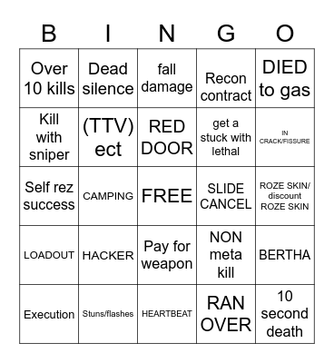 WARZONE BINGO Card