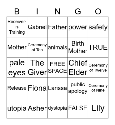 Game 1: "The Giver" Bingo Card