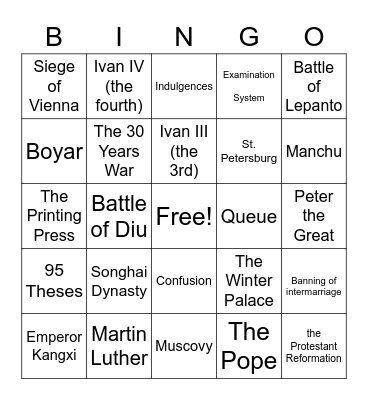 Vocab Quiz 6 Bingo Card