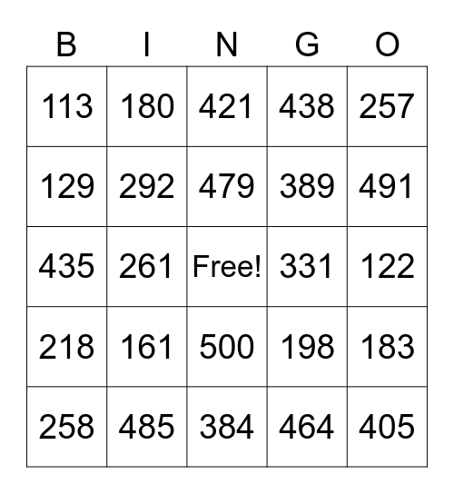 Numeros 100-500 Bingo Card