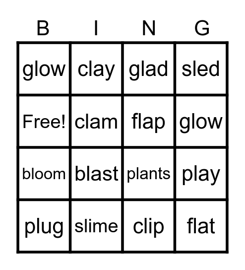 consonant blends Bingo Card