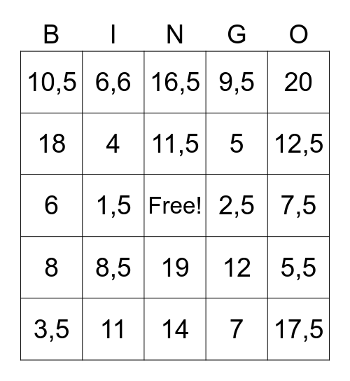 Operações com números decimais Bingo Card