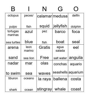 The Ocean/El Oceano Bingo Card