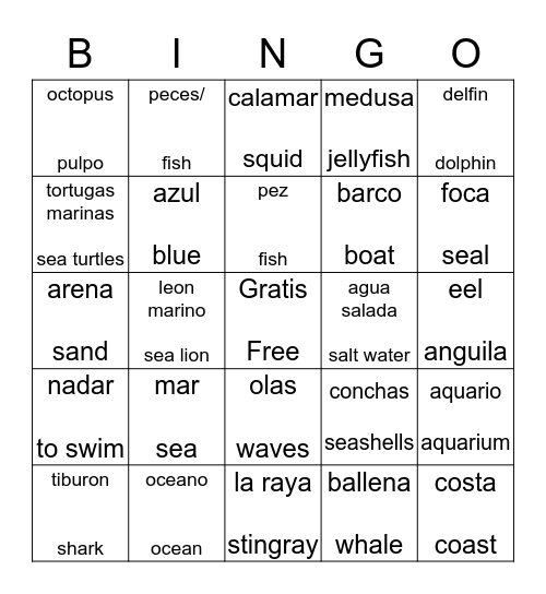 The Ocean/El Oceano Bingo Card