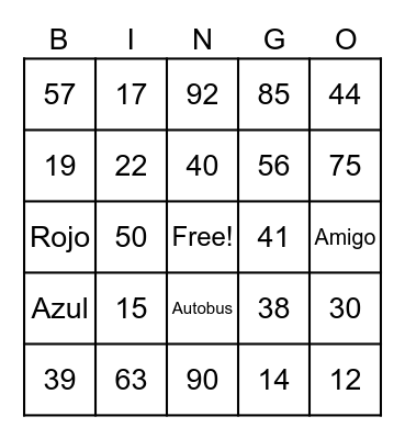 Spanish Bingo Card