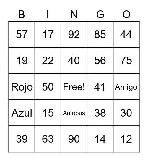 Spanish Bingo Card