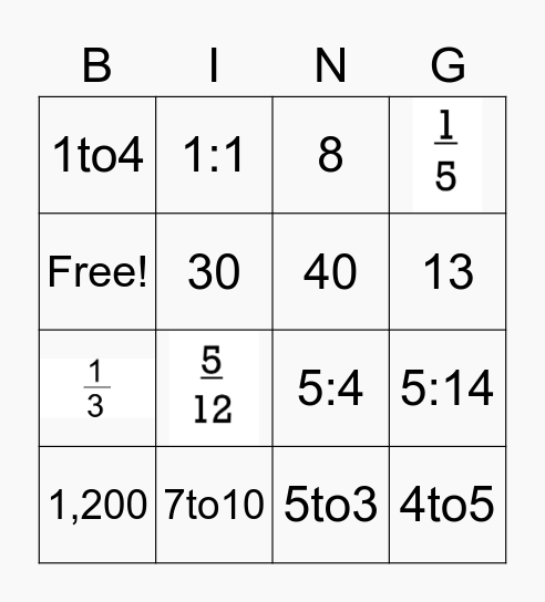 Equivalent Fractions Bingo! Bingo Card