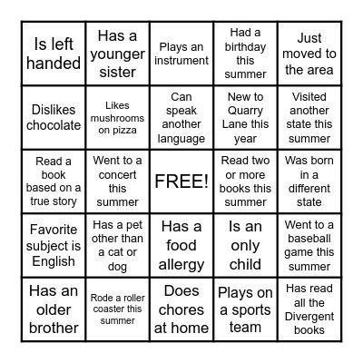 Getting to Know You Bingo Card