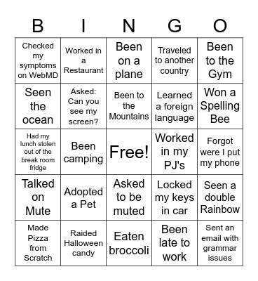 Never Have I Ever Bingo Card