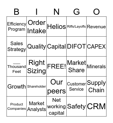 Corporate Lingo Bingo Card