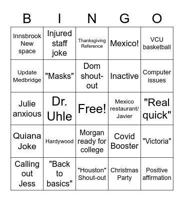 Staff Meeting Bingo Card