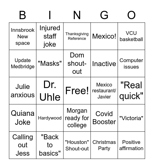 Staff Meeting Bingo Card