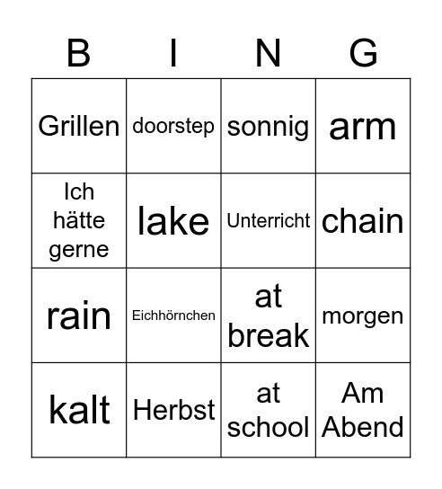 Vocabularies Bingo Card