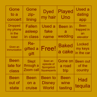 Never Have I Ever Bingo Card