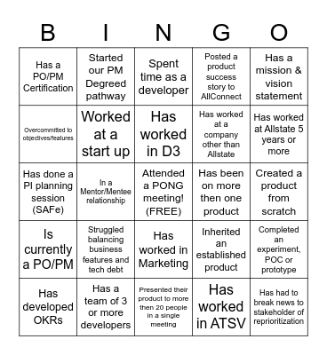 PONG Year End Work Bingo Card
