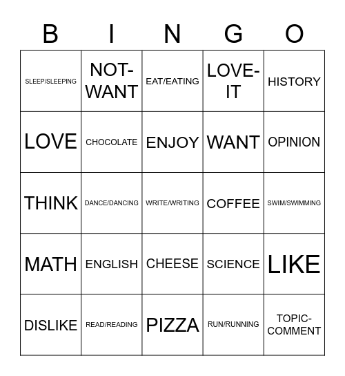 ASL - Interests (Pt. 1) Bingo Card