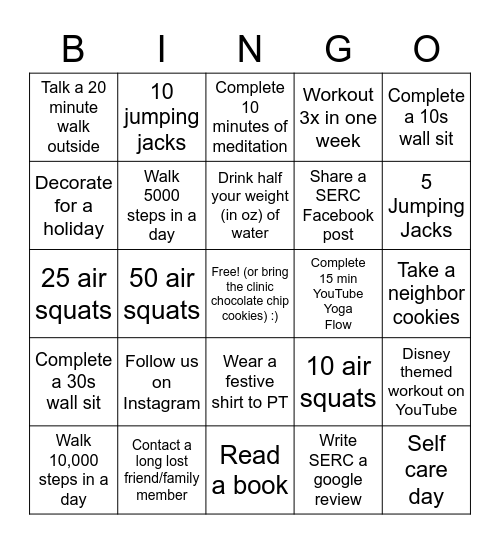 SERC BINGO BASH Bingo Card