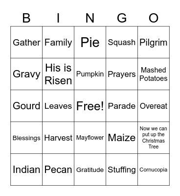 Thanksgiving Bingo Card